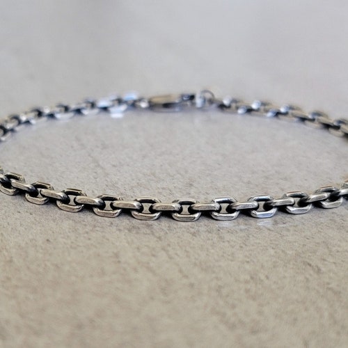 Bracelet en argent sterling avec maillons ovales taillés en diamant, bracelet chaîne unisexe de 4 mm de large