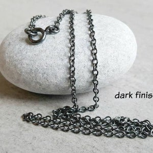 Sterling Silver Oxidized Chain, rustic jewelry for her, 2.4mm antiqued cable chain, sturdy chain, finished chain 16" dark oxidized