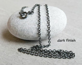 Sterling Silver Oxidized Chain, rustic jewelry for her, 2.4mm antiqued cable chain, sturdy chain, finished chain 16" dark oxidized