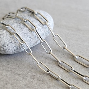 Sterling Silver Paperclip Chains, satin oxidized necklace with 4.3mm 5mm 6mm long links, finished women's or man's chain, 16" to 40" lengths