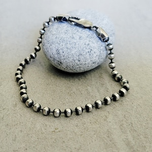 Sterling Silver Ball Bracelet, 4mm flexible oxidized silver bead bracelet