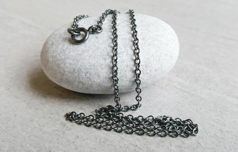 Oxidized Sterling Silver 1-1 Long Short Cable Link Chain for Men