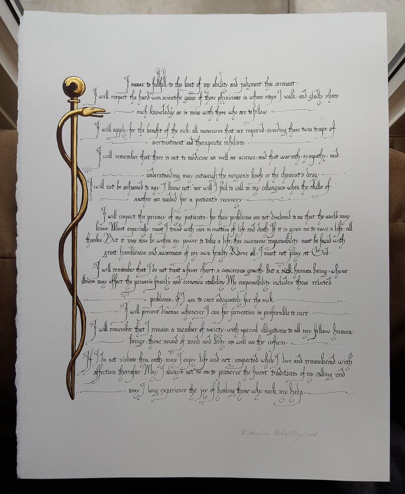 Original Calligraphy Hippocratic Oath | Etsy