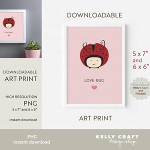 5x7&quot; and 6 x 6&quot; ladybug wall art, Ladybug art print, Digital download art, Nursery decor, Girls room decor, Newborn gift, Wall art download
