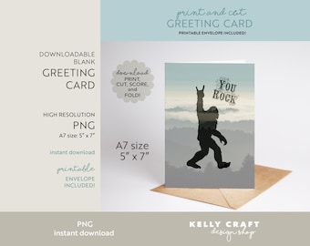 Téléchargement instantané de la carte Bigfoot, carte de voeux imprimable Sasquatch, cadeaux Bigfoot pour hommes, cadeaux pour amateurs de bigfoot, cadeaux cryptides, art sasquatch