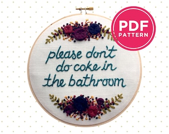 Per favore, non fare coca cola in bagno / Modello da ricamo in PDF con istruzioni / Divertenti decorazioni per la casa
