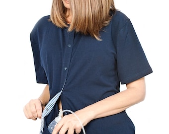 Navy Breast Cancer Mastectomy Shirt w/Drain Pockets, Mastectomy Drain Shirt, Mastectomy Top, Breast Cancer T-Shirt, Surgery Shirt & Gift