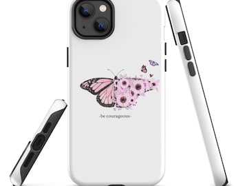 Inspirational Butterfly and Floral iPhone Case for iPhone 11, iPhone 12, iPhone 13, & iPhone 14- Breast Cancer Awareness gift for her