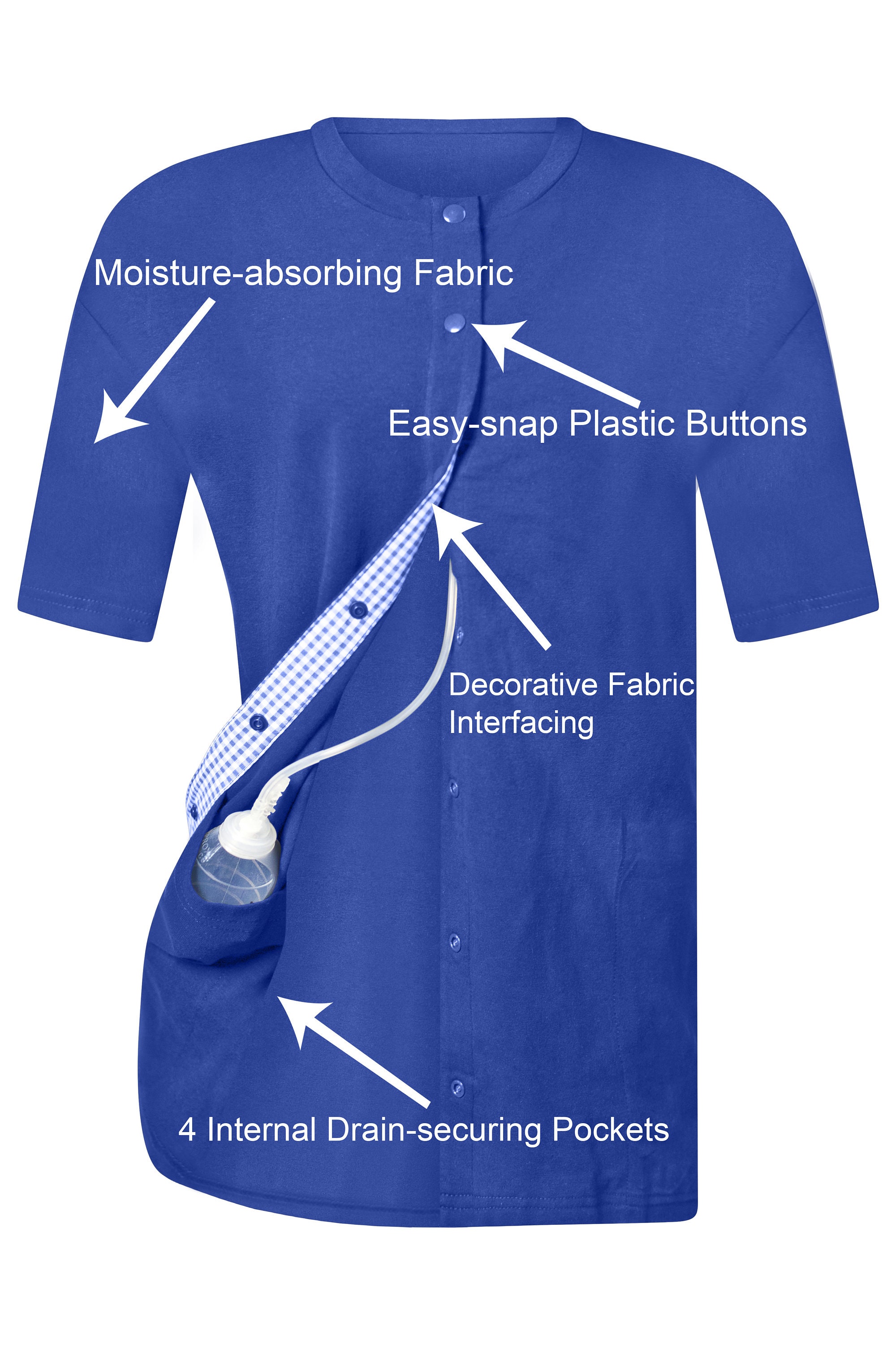 Kleding Dameskleding Tops & T-shirts Blouses Mastectomie Herstel Shirt met Drain Pockets 