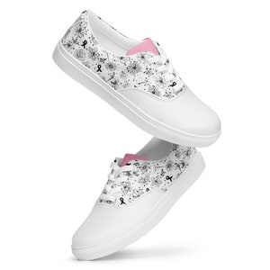 Custom Floral Cancer Awareness Women&#39;s Canvas Sneakers- cadeau voor haar