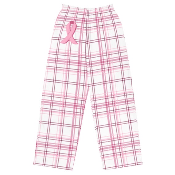 Breast Cancer Awareness Wide-leg Pink Plaid Pajama Pants Comfy Gift for Her  -  Canada