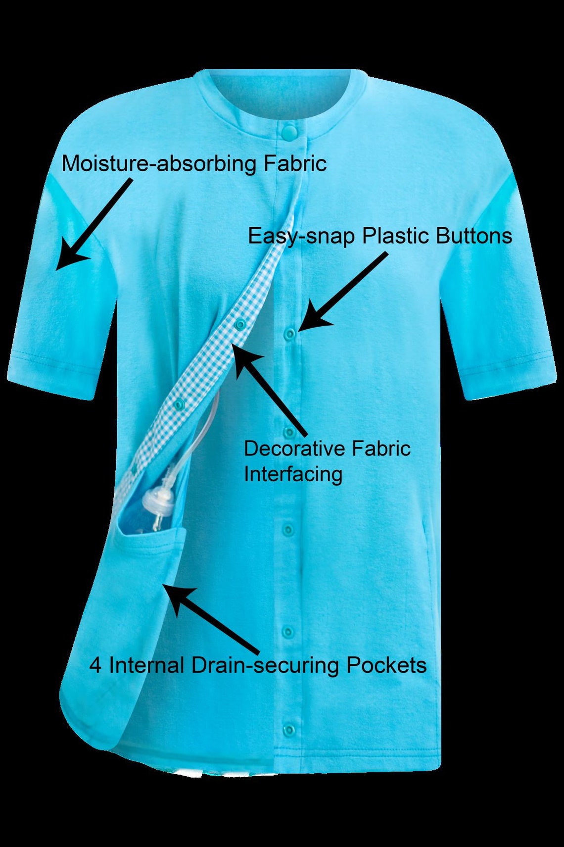 Aqua Breast Cancer Mastectomy Shirt W/drain Pockets - Etsy