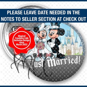 Just Married Mickey and Minnie Wedding Inspired Park Button