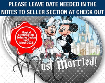 Just Married Mickey and Minnie Wedding Inspired Park Button