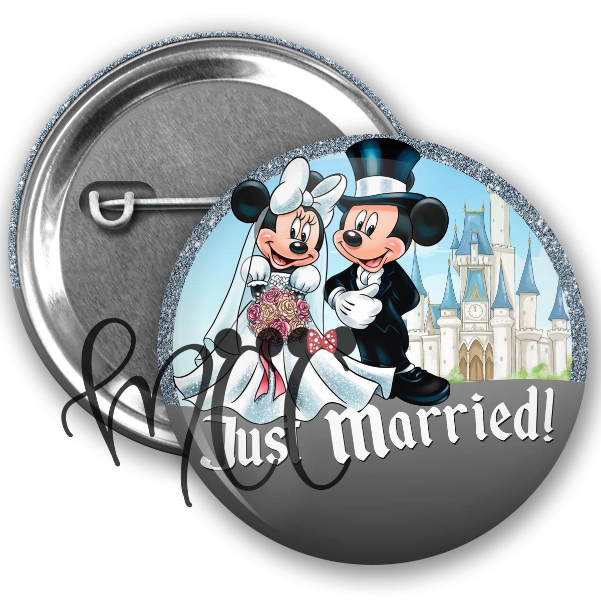 Just Married Mickey and Minnie Wedding Pin Buttons