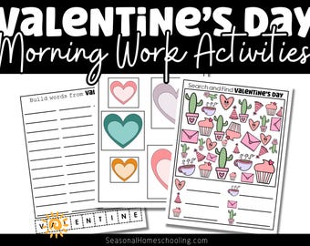 Valentine's Day Morning Work Activities for Kids | Math & Language Arts Printables