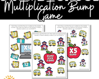 Back to School Multiplication Bump Dice Game | Fun Math Center Activity | Dice Games for Kids | Multiply 2-12 | Homeschool Resource