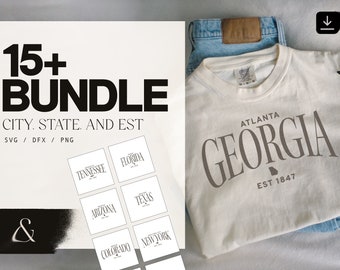 Top 15+ Cities Bundle - SVG - DXF - PNG - State Name, Est Date Cut Files - Silhouette - Cricut - Commercial Use - Digital Download
