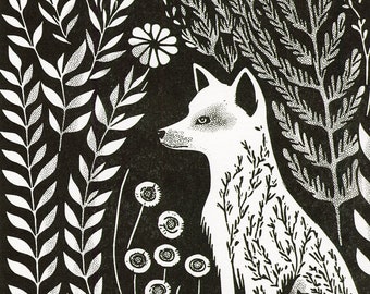 Wildlife Art Fox - Black & White Art - A3 Risograph Print