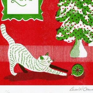 Christmas Cat Joy, Peace, Hope, Love A3 Risograph Print image 3