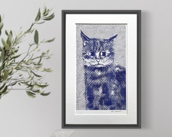 Prickly Cat (Includes white matt!) - A3 Risograph Print