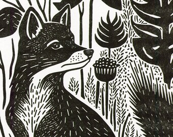 Wildlife Art Fox - Black & White Art - A3 Risograph Print