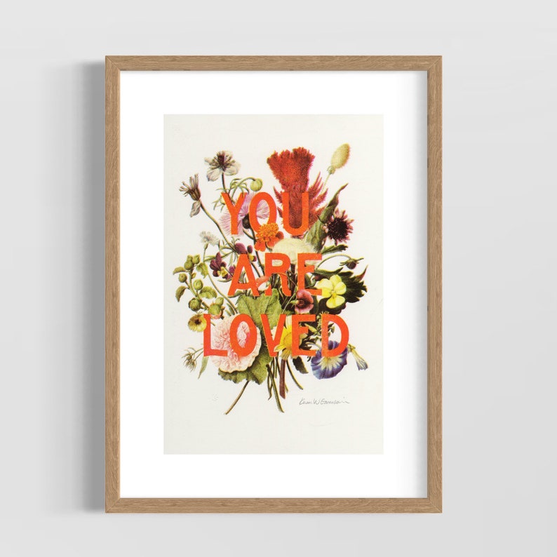 Valentine Gift for Her You Are Loved A3 Risograph Print image 1