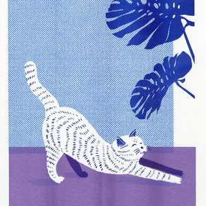 Downward Dog Cat - A3 Risograph Print