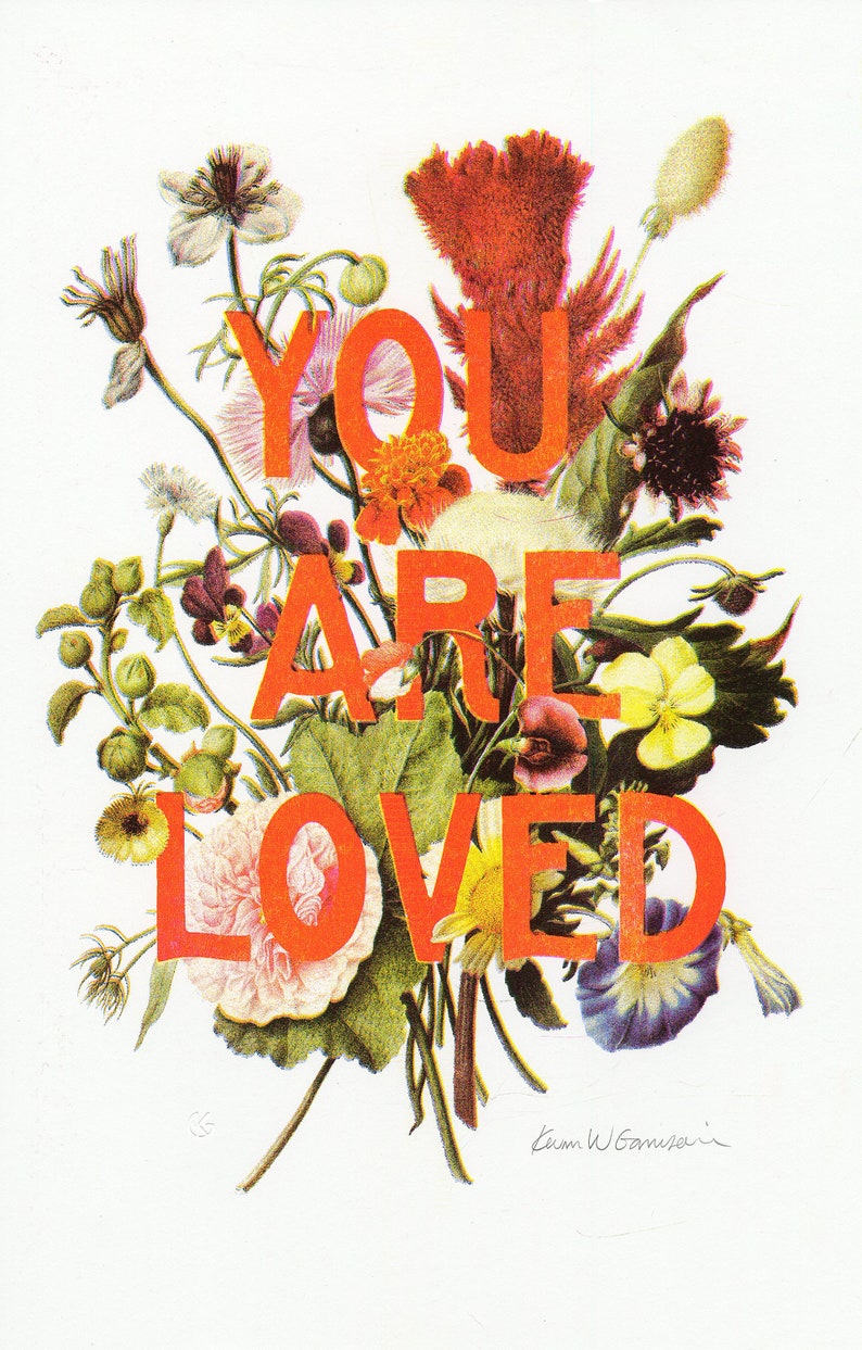 Valentine Gift for Her You Are Loved A3 Risograph Print image 2