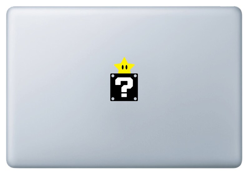 Macbook Mario Question Box With Yellow Star Vinyl Decal Etsy