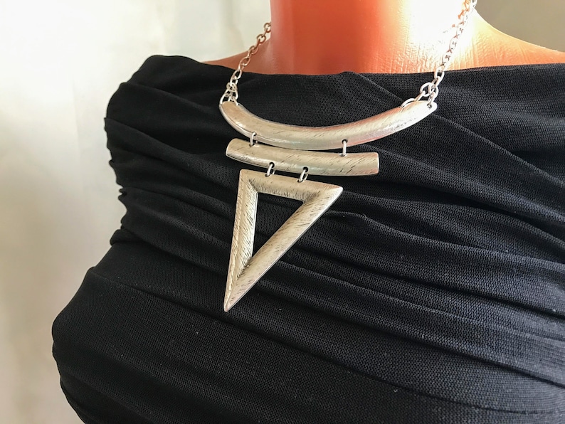 Ethnic Art deco antique metal chunky necklace Large statement sterling silver boho necklace Hippie tribal medieval jewelry Bihemian