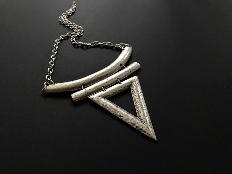 Ethnic Art deco antique metal chunky necklace Large statement sterling silver boho necklace Hippie tribal medieval jewelry Bihemian
