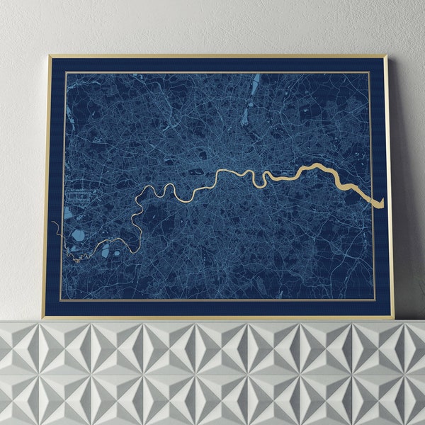 London Map Screen Print | Navy & Gold | Limited Edition | City Print | Gold Leaf Map | Wall Art | Unique Gift | First Home