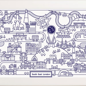South East London Illustrated Map |  City Print | Landmark Print | Limited Edition | Unique Print