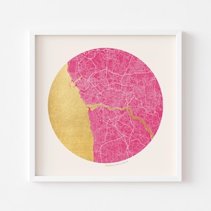 Ronde Porto-zeefdruk | Kaart | Muurkunst | Uniek cadeau | Eerste huis | Bladgoudkunst | Stadsafdruk
