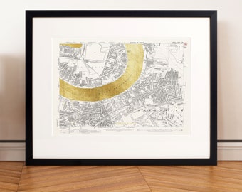 Greenwich Vintage Map | Metallic Map | London Map | Gold Leaf | City Print | Unique Print