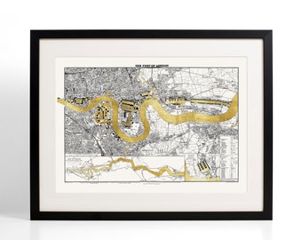 London Docks Screen Print | Limited Edition | Gold Leaf | Vintage Map | City Map | Unique Print | New Home