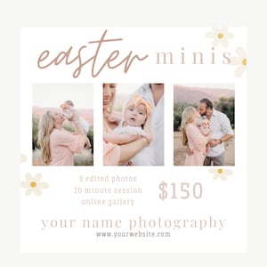 Easter Mini Session Template Marketing Board, Spring Mini Template, Photography Flyer, Easter Session Announcement, Canva Easter Template