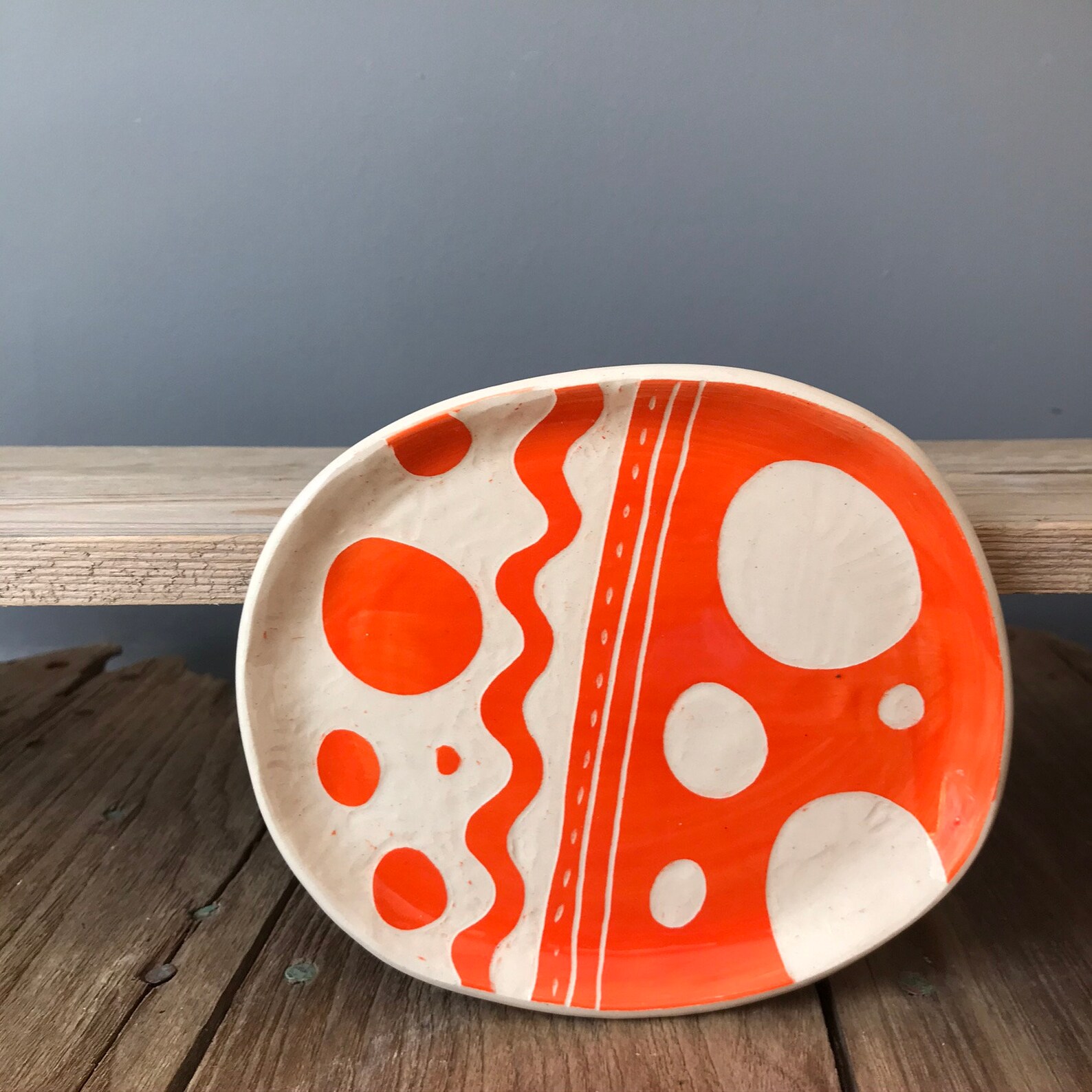 Ceramic Orange Spotty Plate / Handmade Pottery Etsy