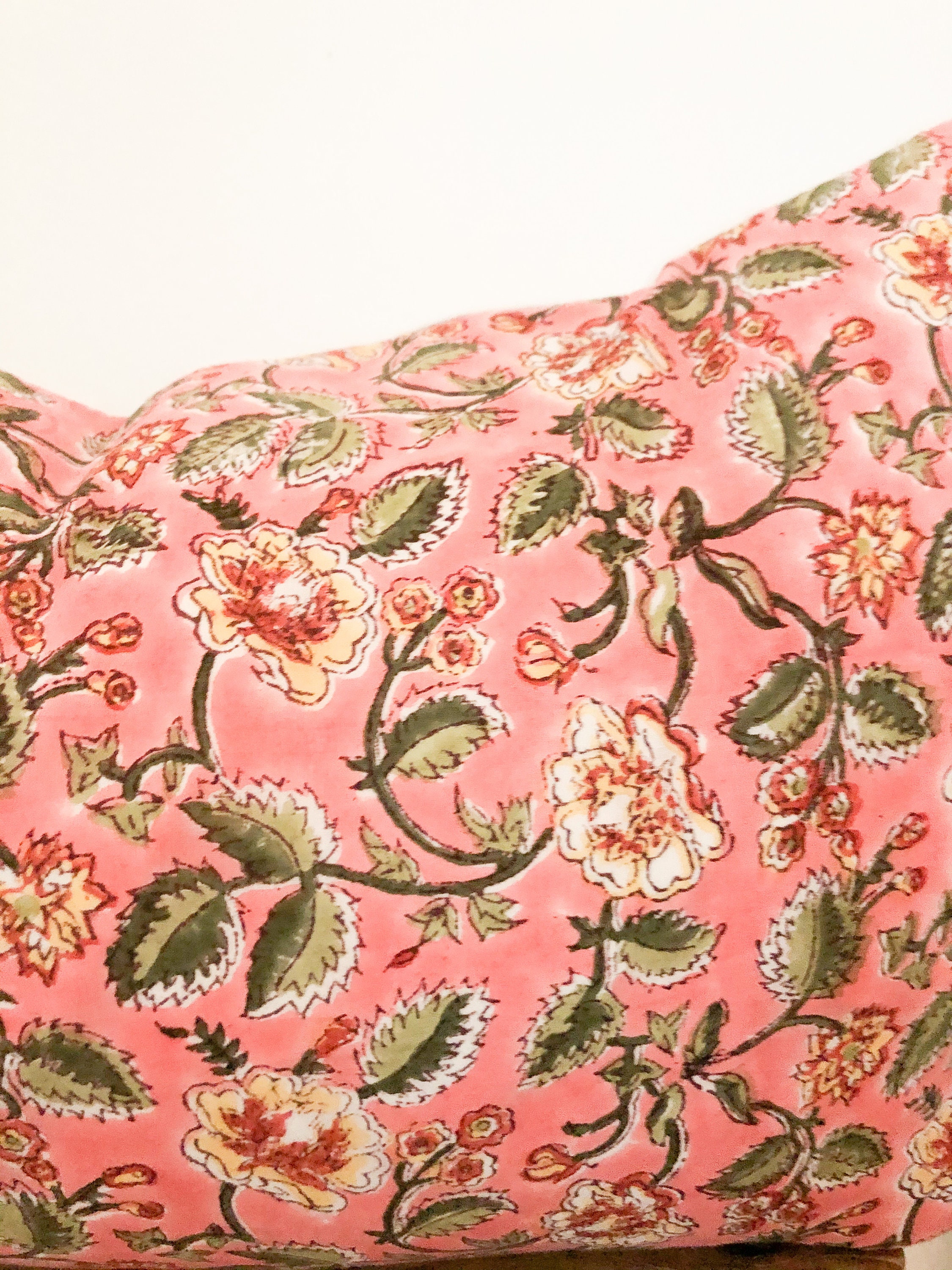 Pink and Green Floral Block Print Pillow 20 X 12 - Etsy UK