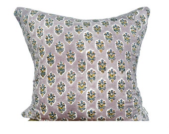 Heidi Pink Purple Floral Block print pillow 20"SQ