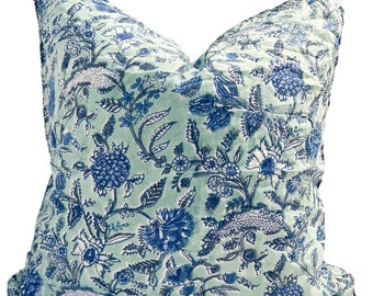 Green and Blue Block print pillow