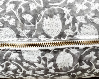 Light gray/ tan floral block print pillow