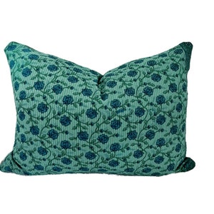 Green Floral Block print pillow