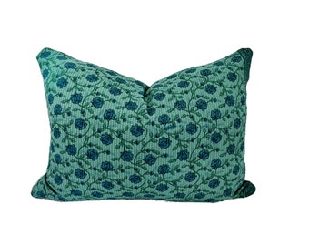 Green Floral Block print pillow