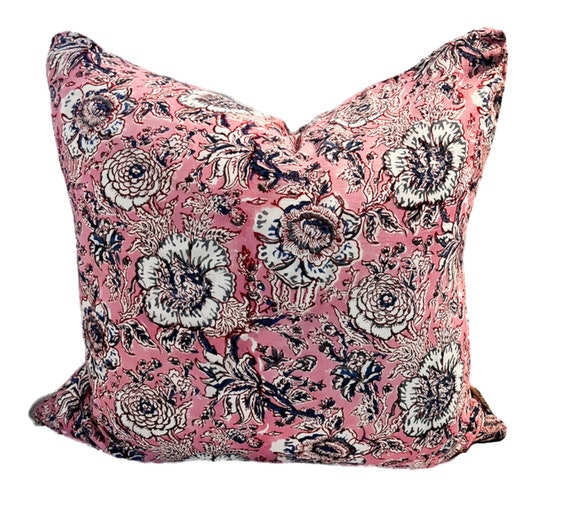 Pink Floral Block Print Pillow