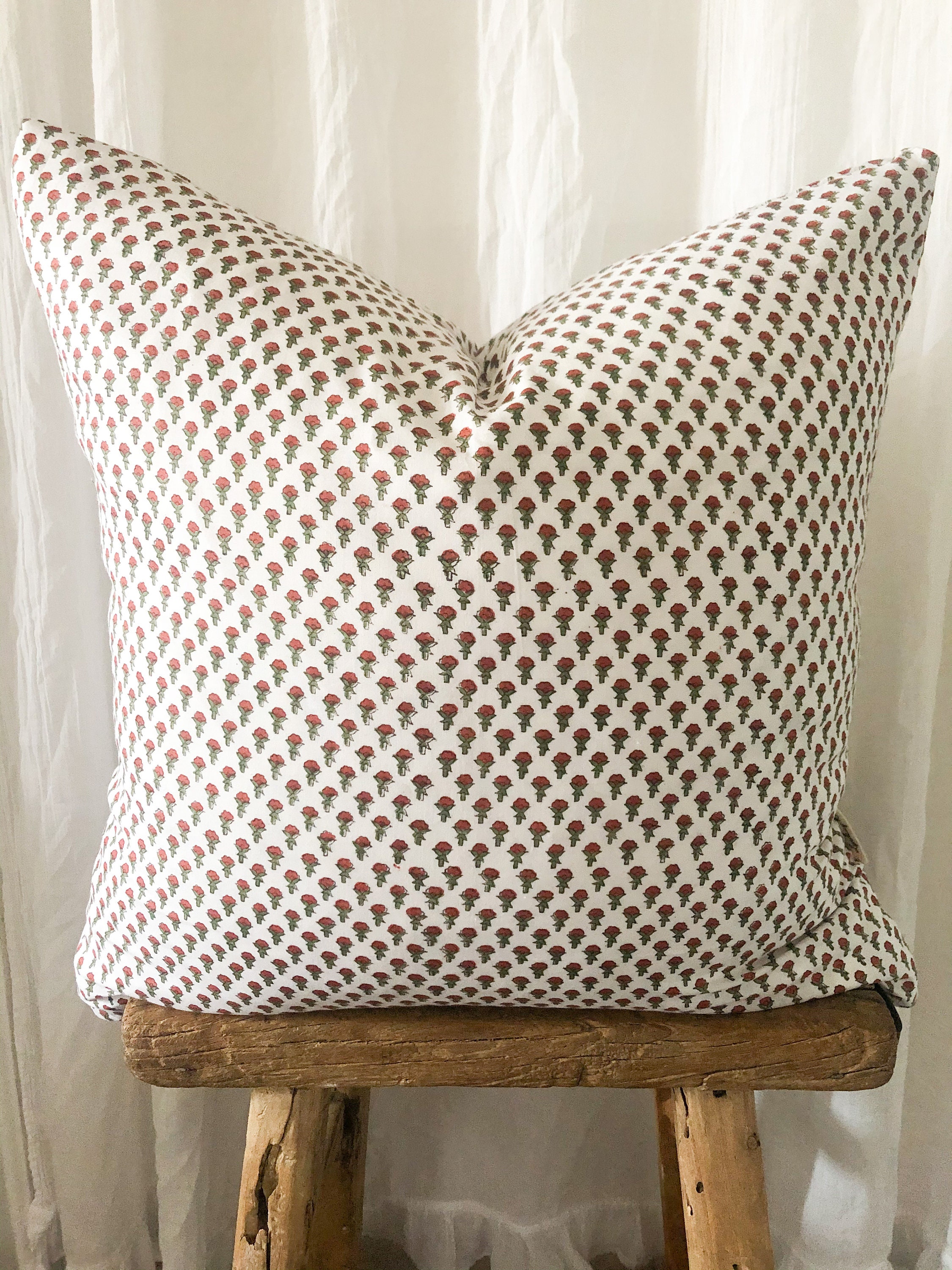 Rust Floral Block print pillow 20 Etsy