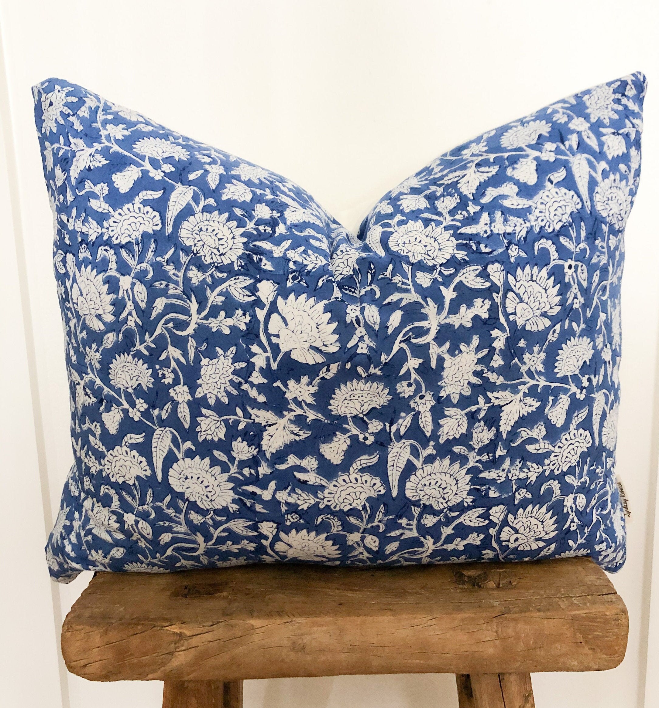Cornflower Blue block print pillow 20 x 18 Etsy