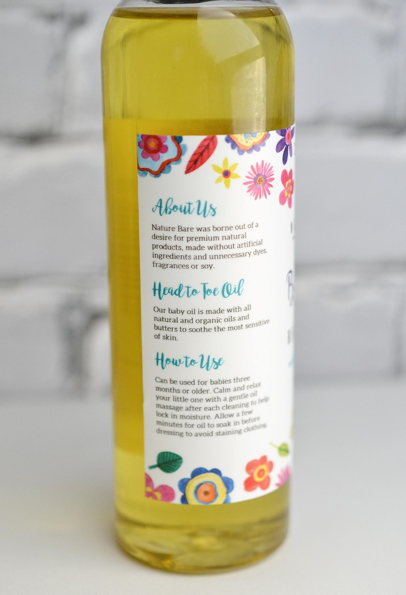 Baby Bare Head to Toe Oil Natural Baby Oil Blend Grapeseed Oil Blend Hemp Seed Oil Blend Petroleum and Mineral Oil-Free image 2