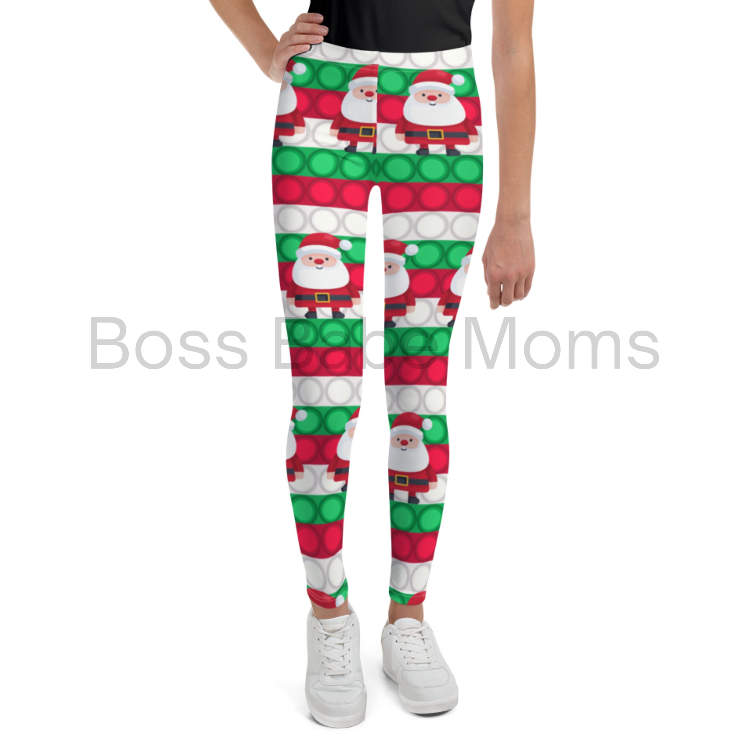 Alexandra Collection Youth Christmas Holiday Santa Printed Athletic Workout Leggings 
